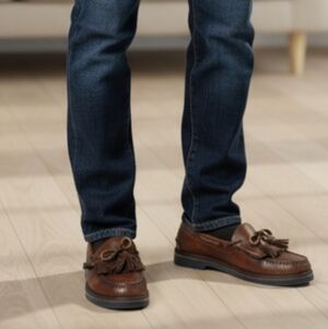 Cabela's brown leather kiltie slip on rubber sole comfy  business shoes sz 10